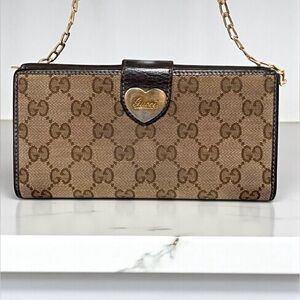 Gucci Brown GG Coated Canvas Leather Continental Bifold Wallet in Tan Brown with